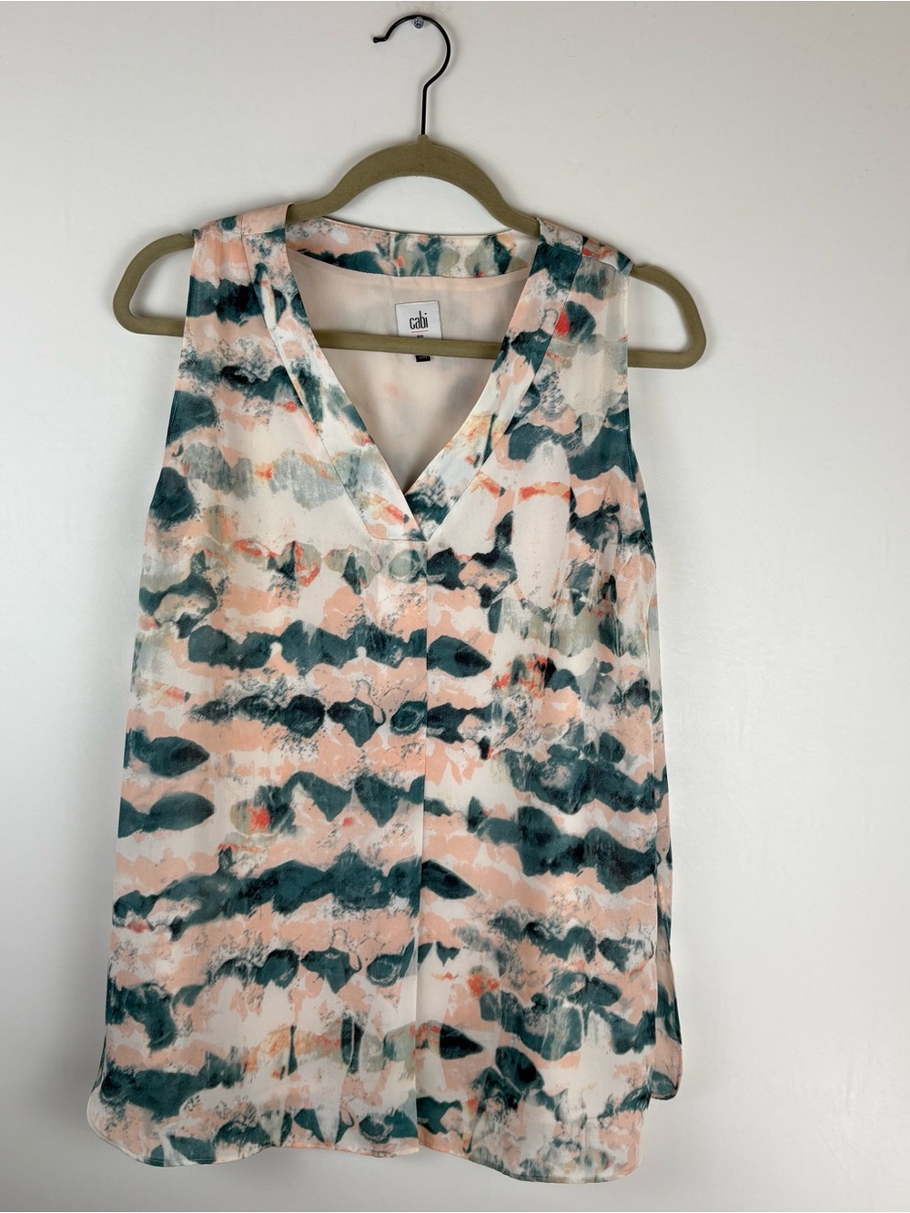Cabi Womens Small Blouse Top Sleeveless Watercolor Pink Blue